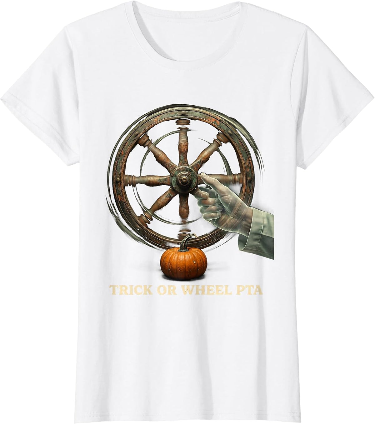 Women's Trick Or Wheel PTA Vintage Physical Therapy Halloween Humor T-Shirt - White