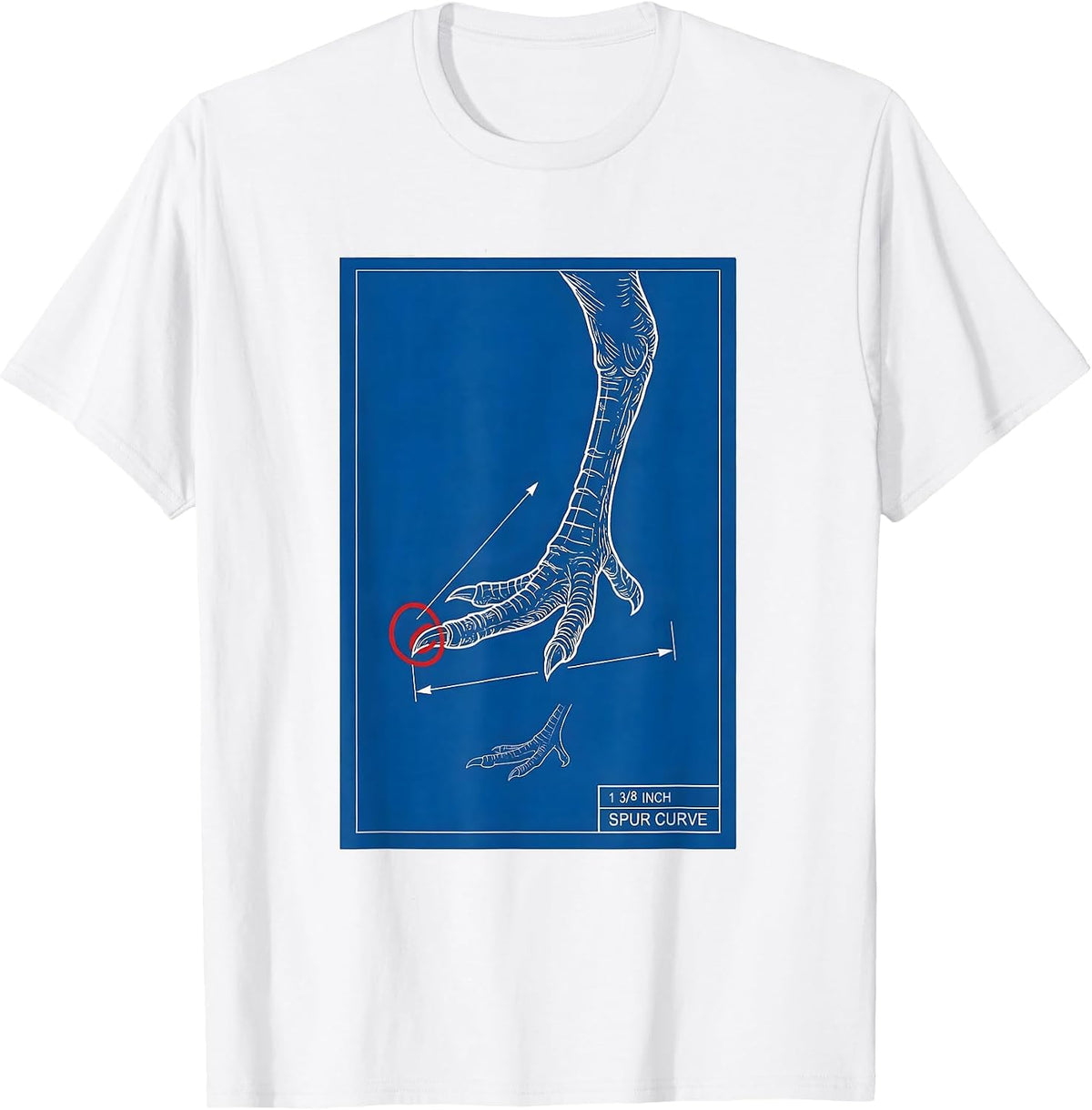 Men's 1 3/8 Inch Spur Curve Technical Blueprint Turkey Hunter Gift T-Shirt - White