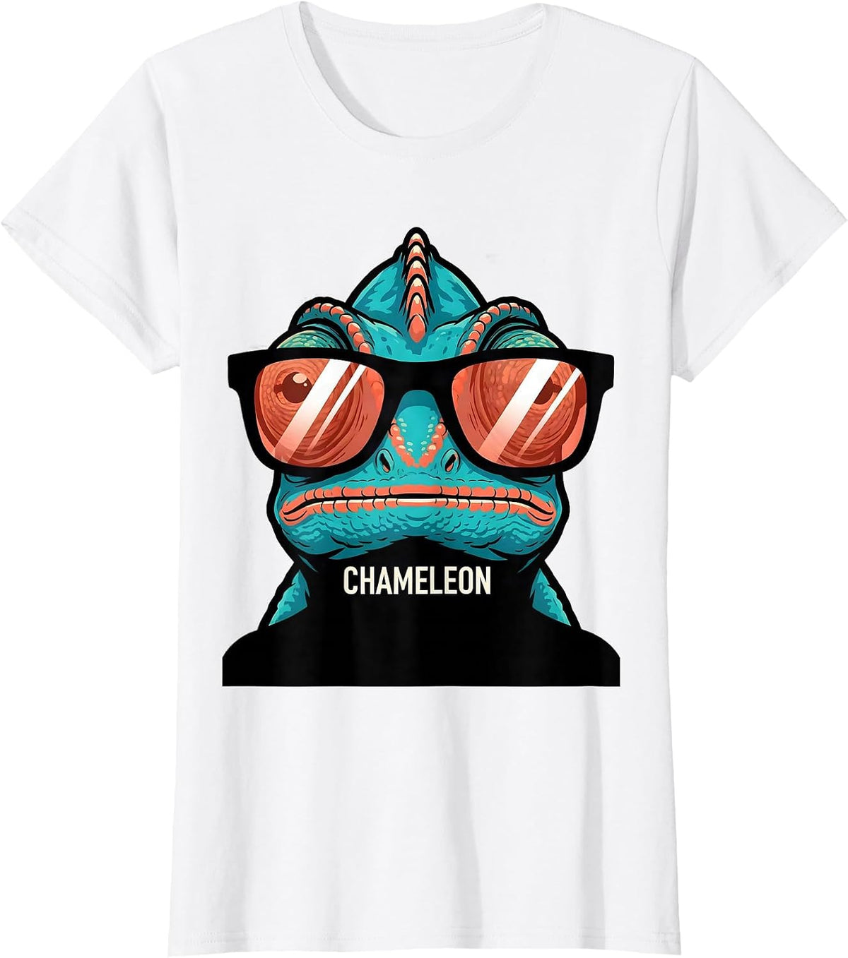 CHAMELEON Cartoon College Mascot Sunglasses Fan Gear T-Shirt - White