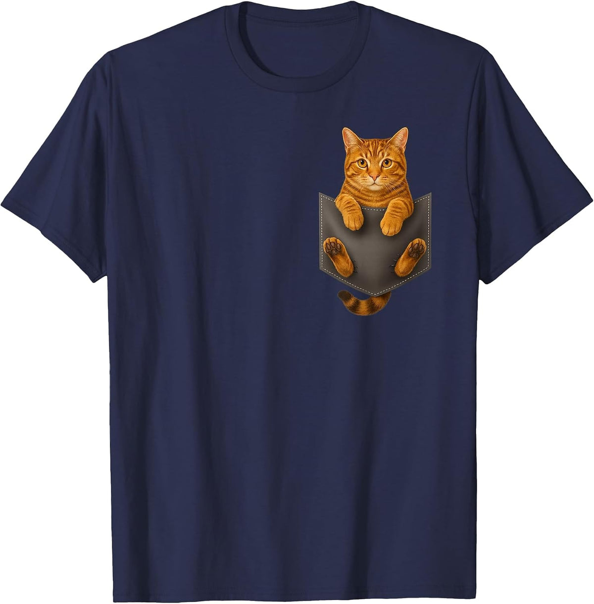 Orange Tabby Cat in the Pocket Cute Funny Kitten Lover Cats T-Shirt - Navy Blue