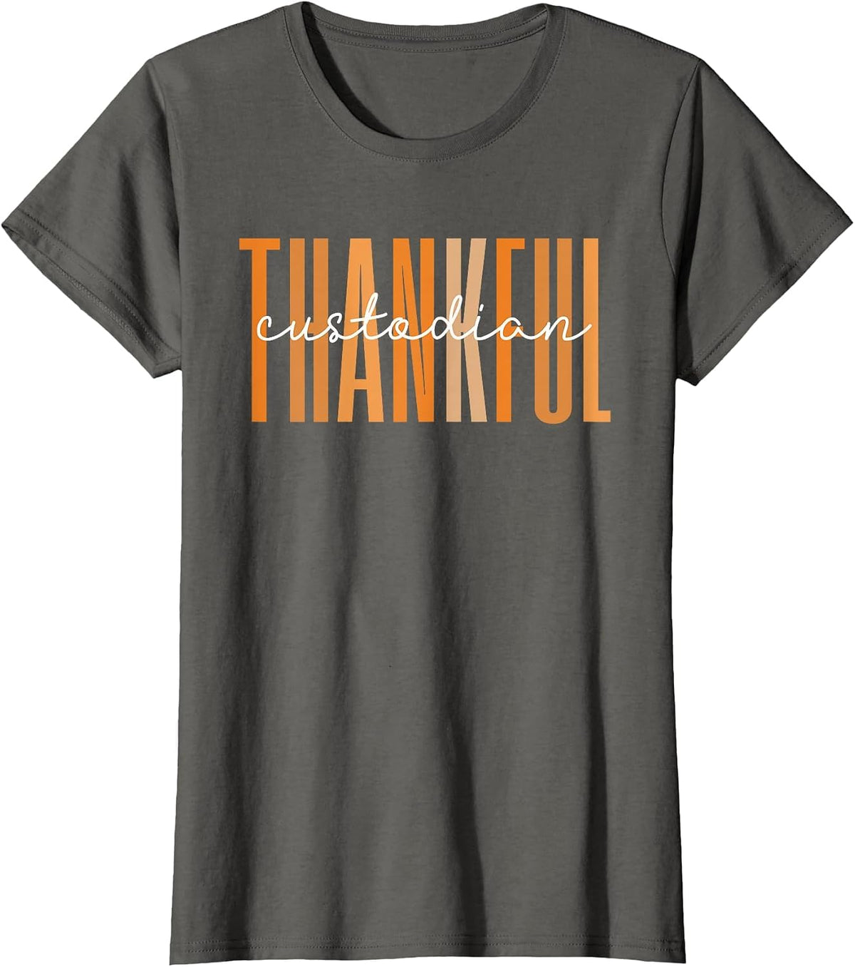 Retro Vintage One Thankful Custodian Pumpkin Thanksgiving T-Shirt - Asphalt Grey
