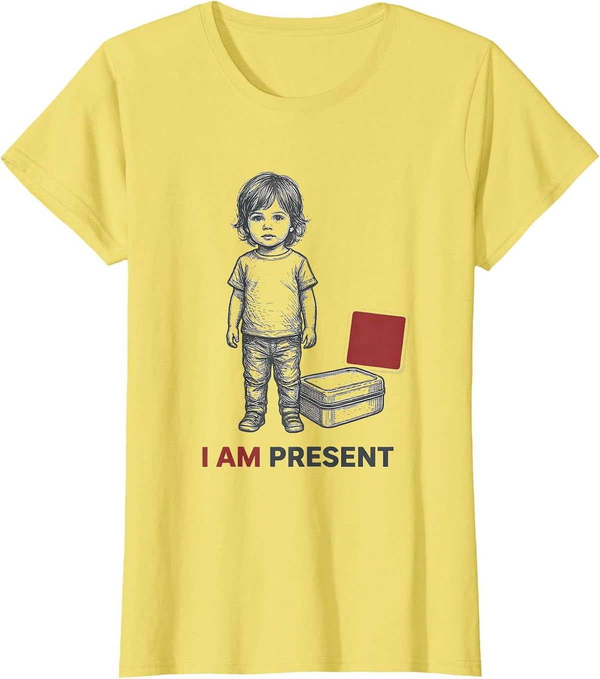 I Am Present Retro Groovy Positivity Special Education T-Shirt - Lemon Yellow