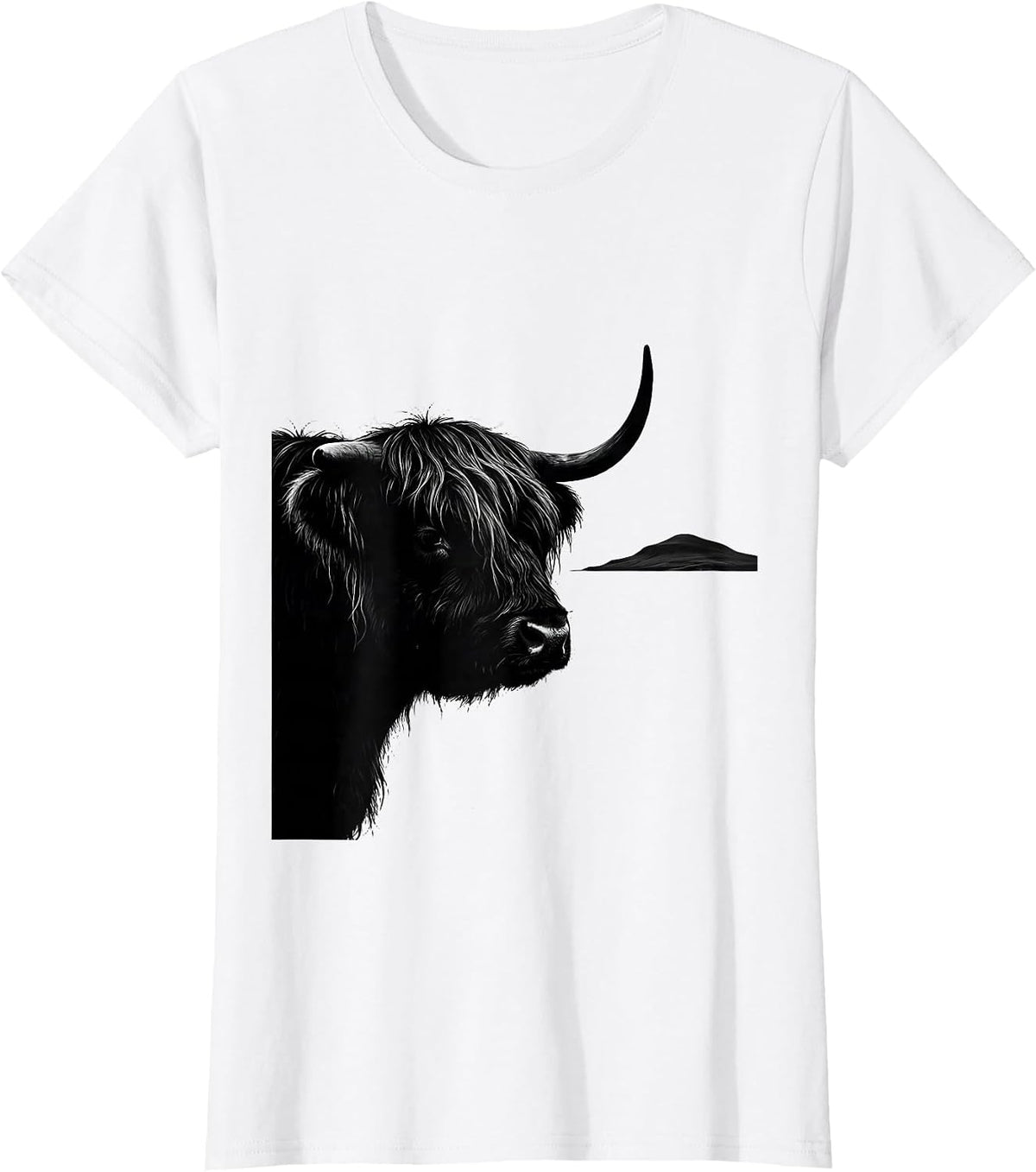 Highland Cow Profile Silhouette Farm Animal Humor T-Shirt - White