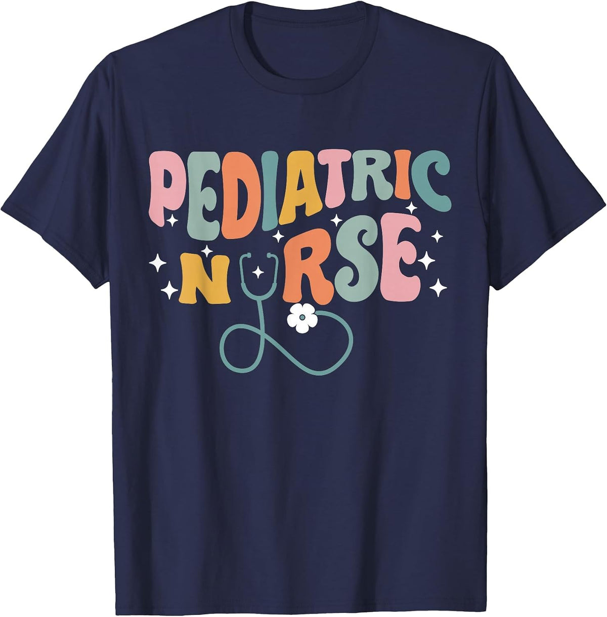 Pediatric Nurse Groovy Nursing School NICU Nurse RN Grad T-Shirt - Navy Blue