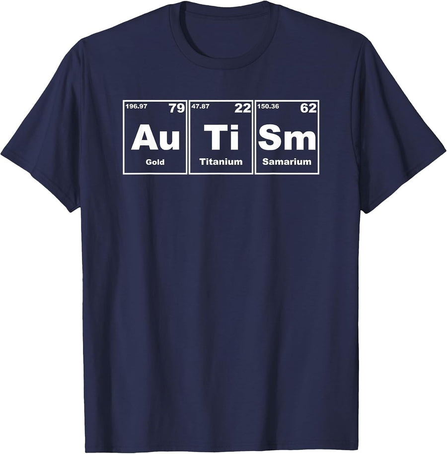 Autism Awareness Support Men Women, Autism Periodic Table T-Shirt - Navy Blue