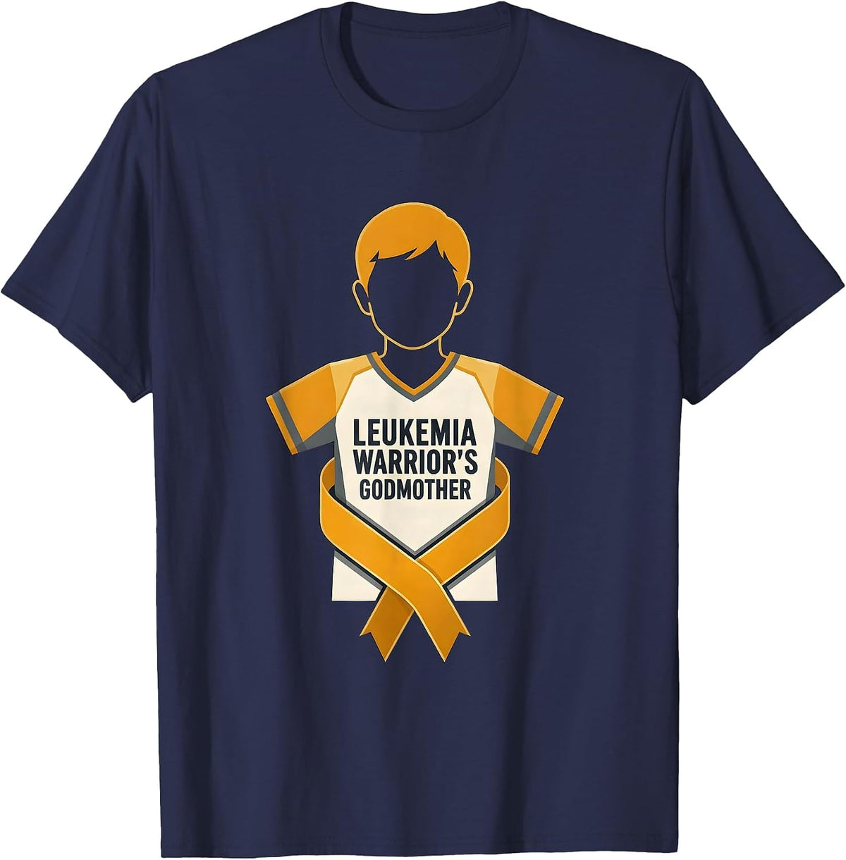 Men's Leukemia Warrior's Godmother Flat Vector Family Support T-Shirt - Navy Blue