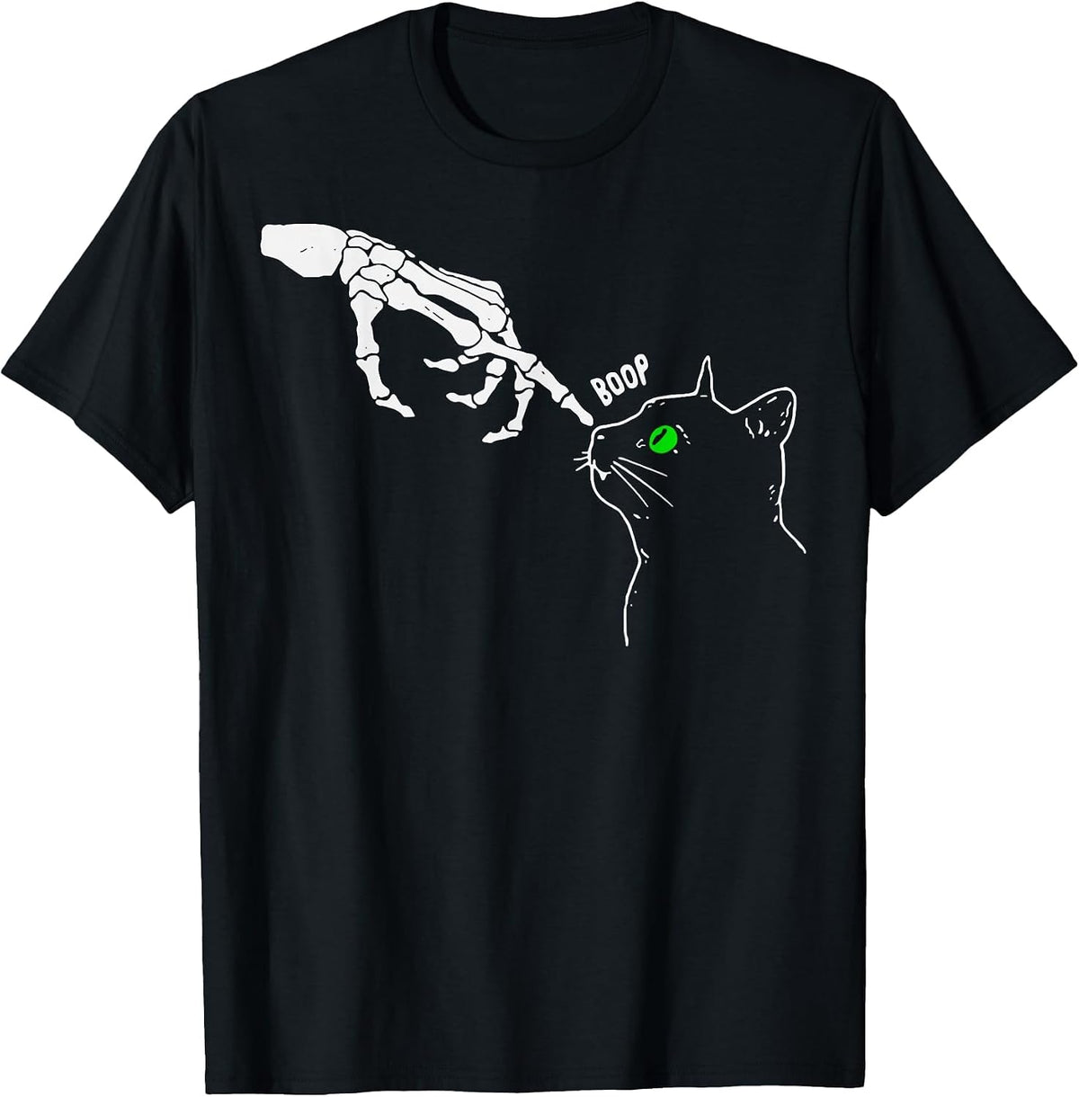 Skeleton Hand Boop On A Cat's Nose Funny Halloween Graphic T-Shirt - Black