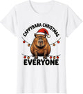 Women's Cappybara Christmas, Everyone Cute Capybara Santa Hat T-Shirt - White