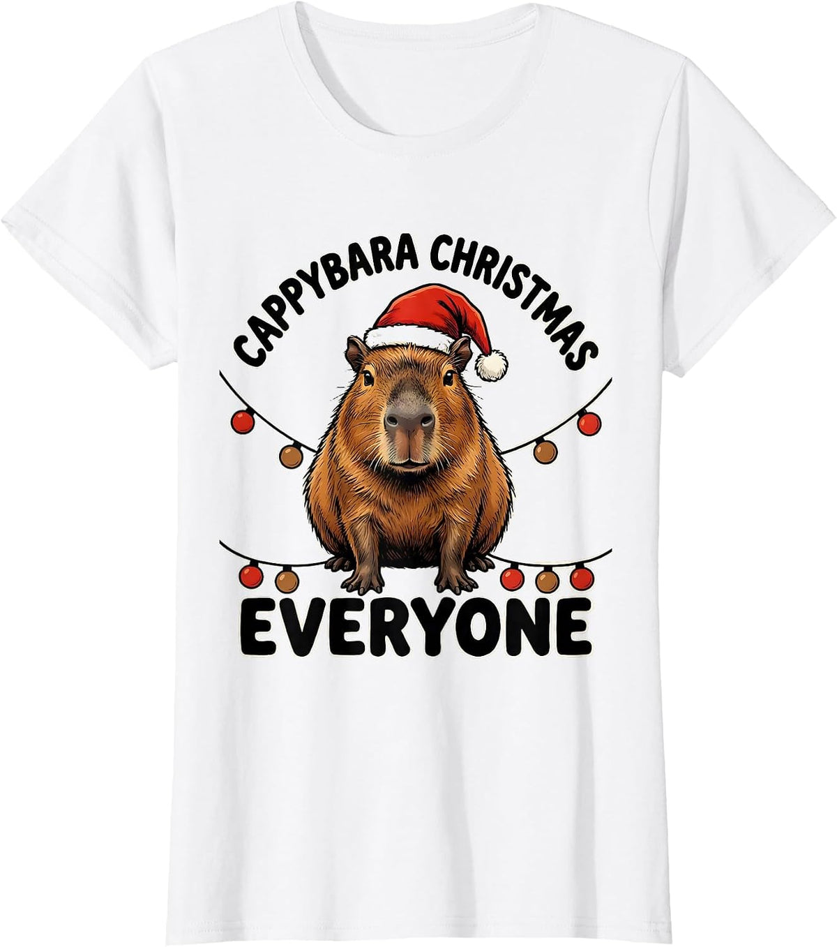 Women's Cappybara Christmas, Everyone Cute Capybara Santa Hat T-Shirt - White