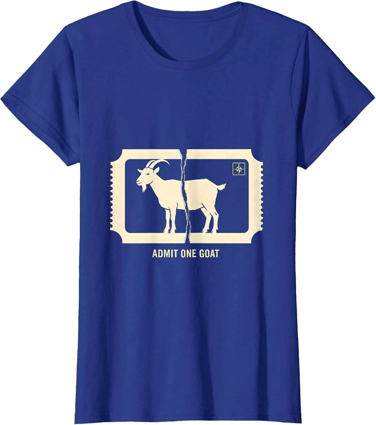 Women's Admit One Goat Stencil Graphic Freemason Square Compass T-Shirt - Royal Blue