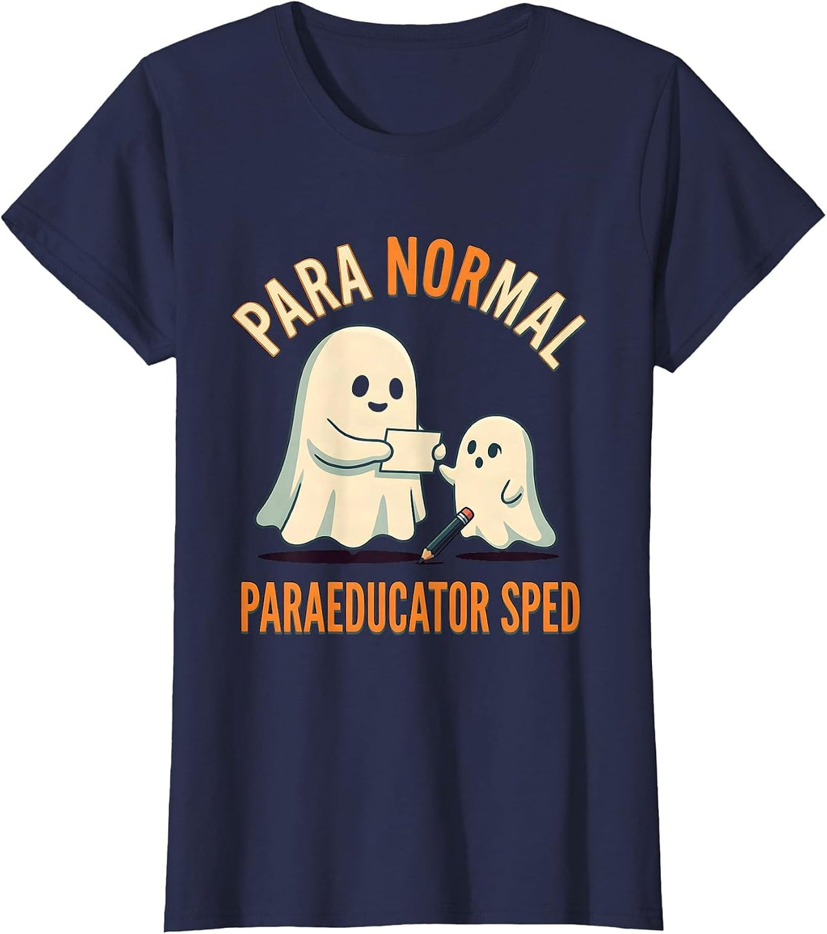 Women's Para Normal SPED Paraeducator Ghost Halloween Teacher Aide T-Shirt - Navy Blue
