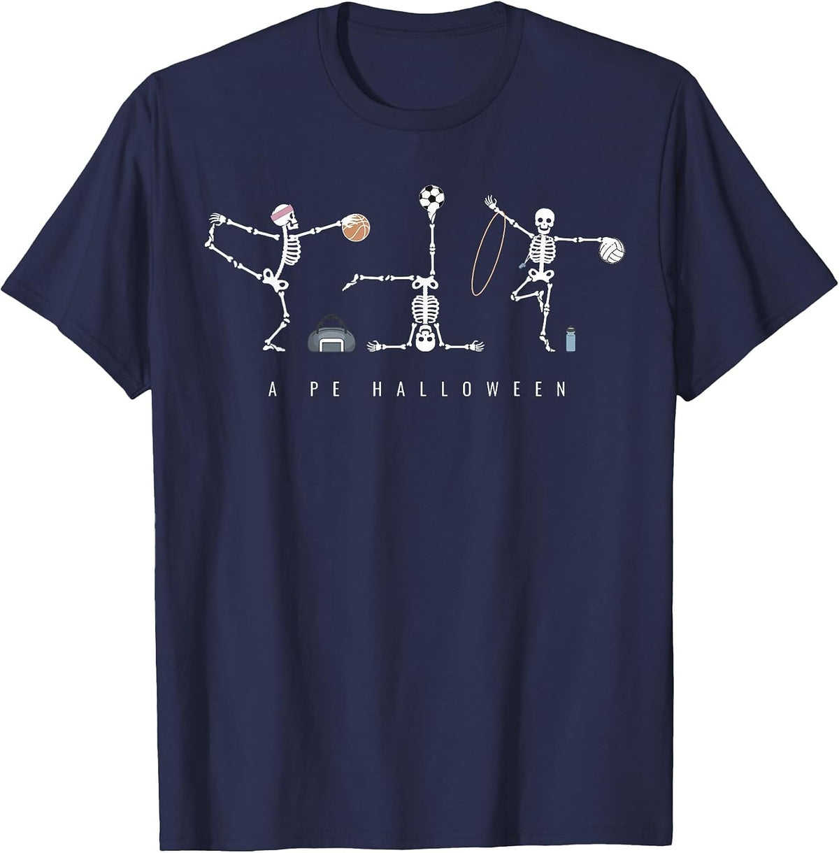 Halloween Skeleton Sports PE Teacher Physical Education T-Shirt - Navy Blue