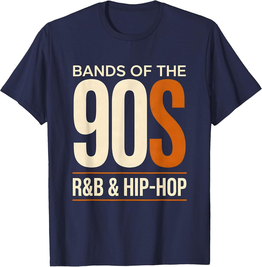 Bands Of The 90s R&B Hip-Hop Retro Music Nostalgia T-Shirt - Navy Blue