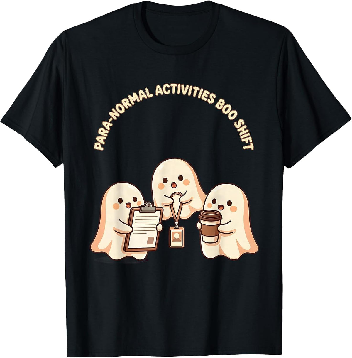 Men's Para-Normal Activities Boo Shift Cute Kawaii Ghost Para T-Shirt - Black