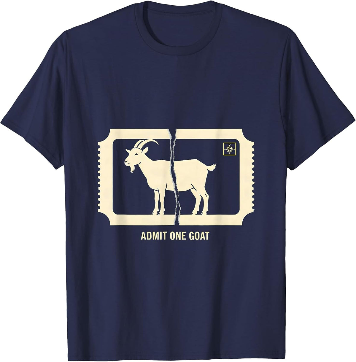 Men's Admit One Goat Stencil Graphic Freemason Square Compass T-Shirt - Navy Blue