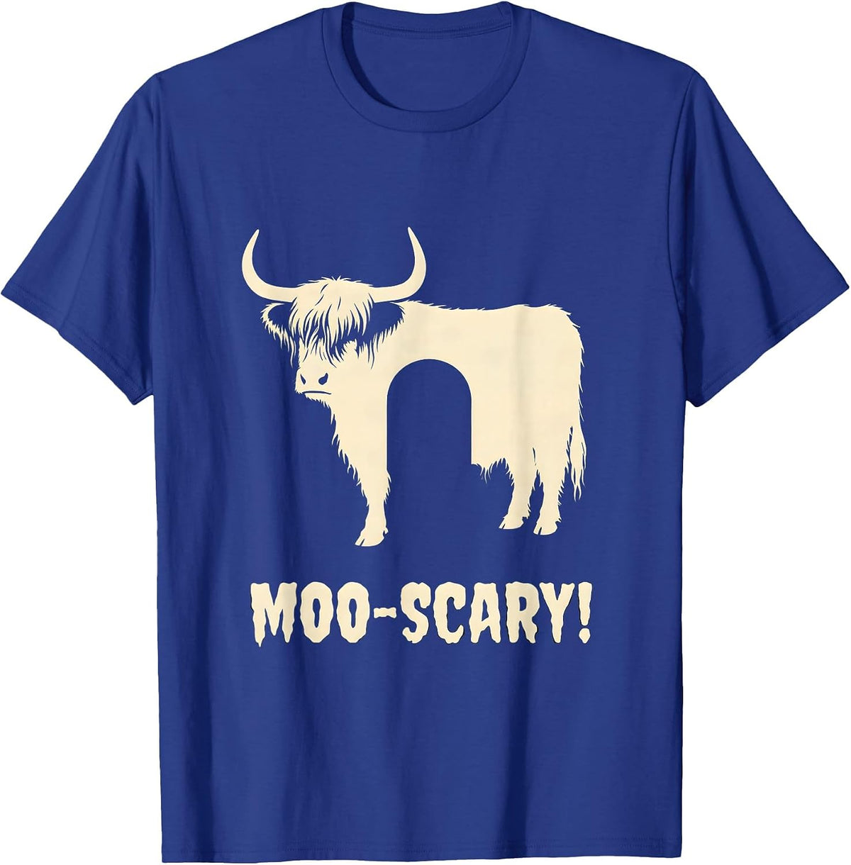 Moo-scary! Whimsical Highland Cow Halloween Humor Novelty T-Shirt - Royal Blue
