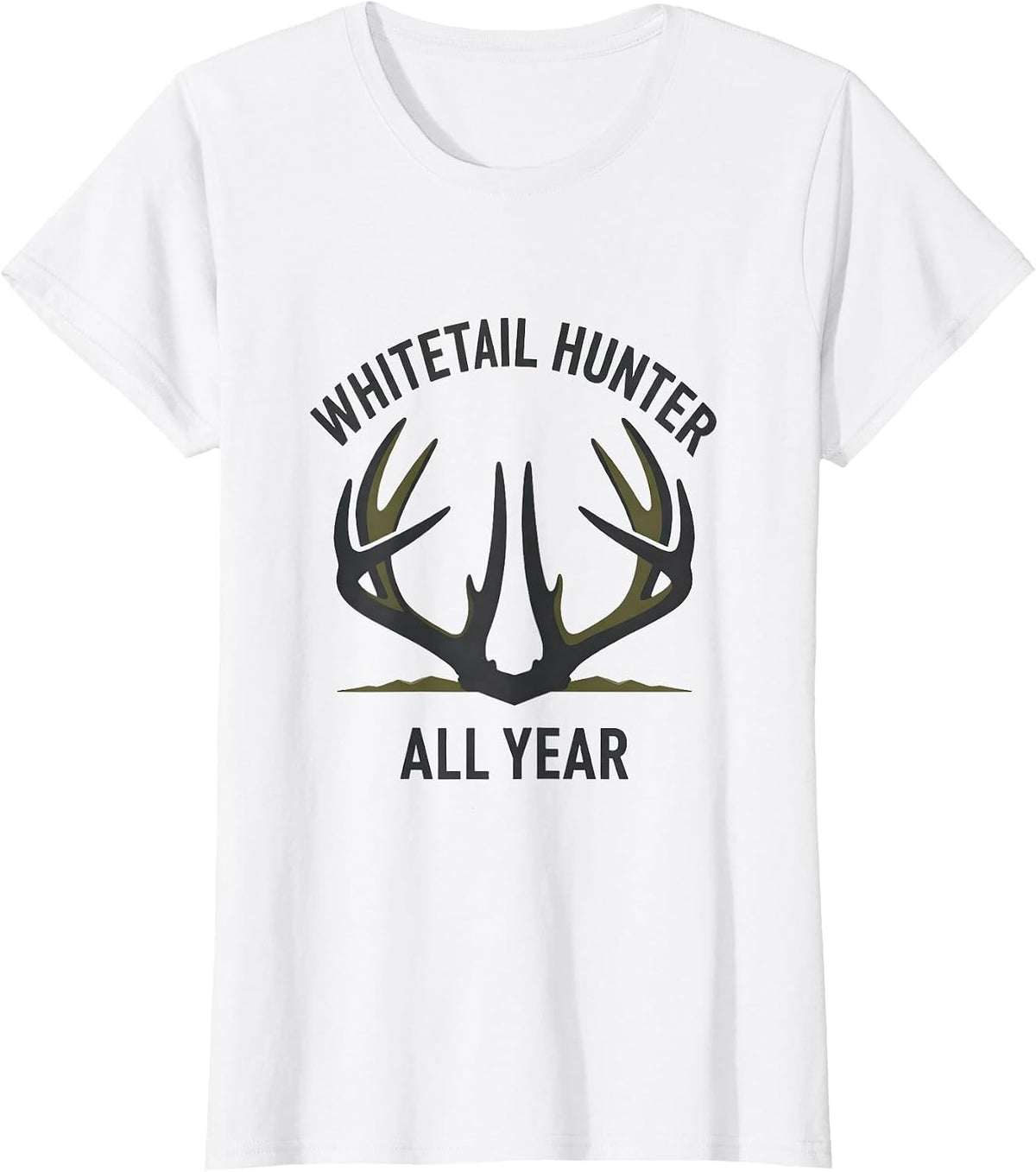 Whitetail Hunter All Year Minimalist Antler Crown Hunting T-Shirt - White