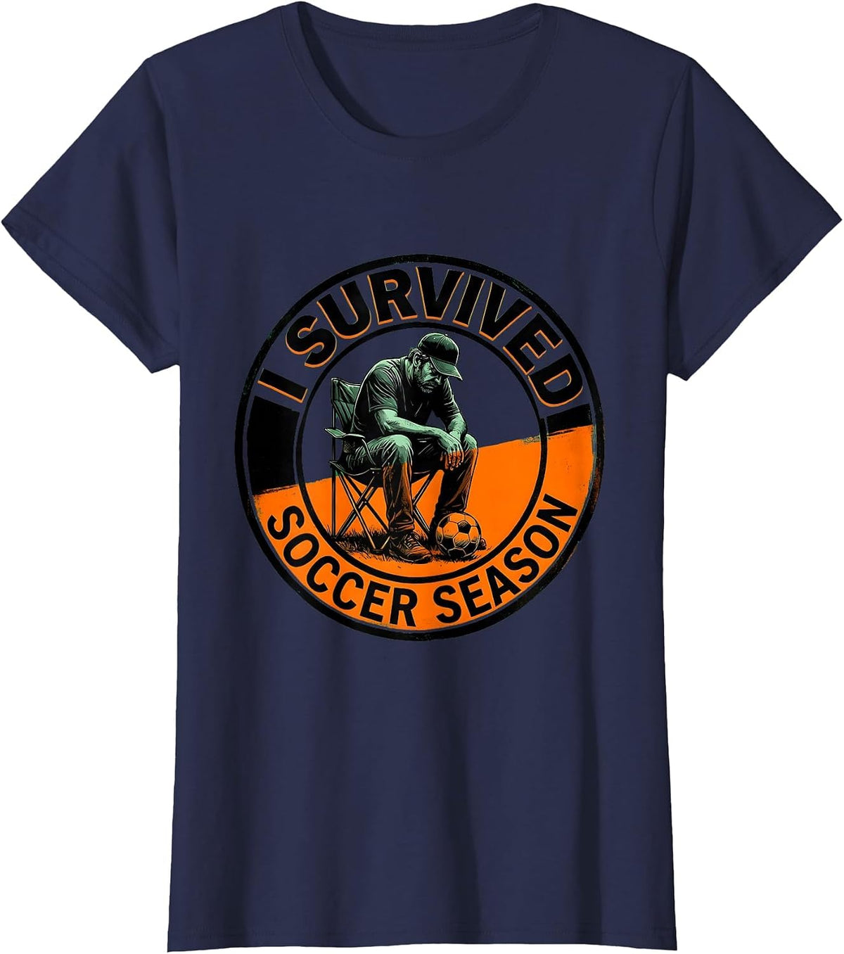 Women's I Survived Soccer Season Soccer Dad Design T-Shirt - Navy Blue
