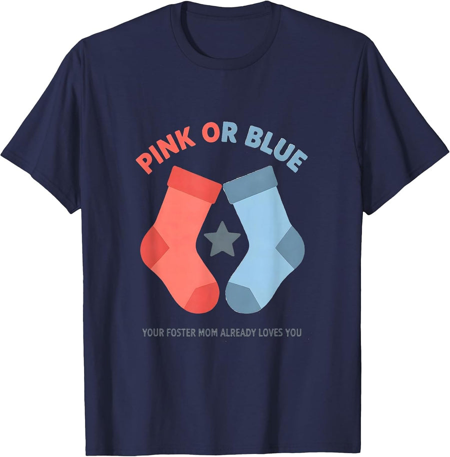 Pink Or Blue, Your Foster Mom Already Loves You Grandma T-Shirt - Navy Blue