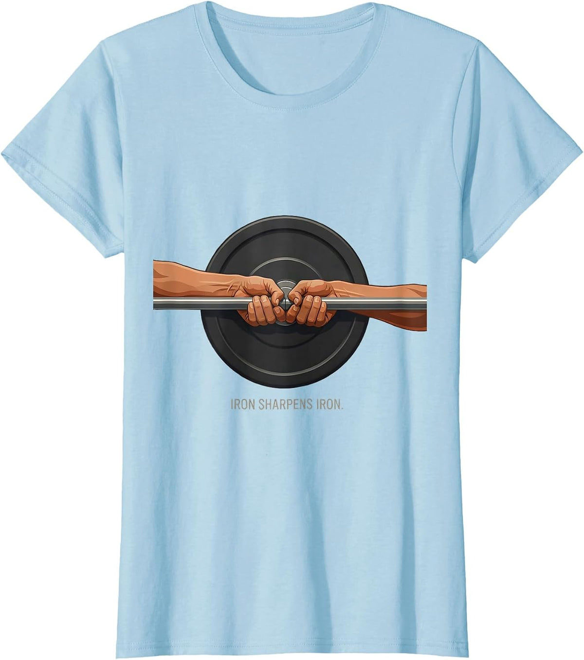 Iron Sharpens Iron Editorial Conceptual Christian Gym T-Shirt - Baby Blue