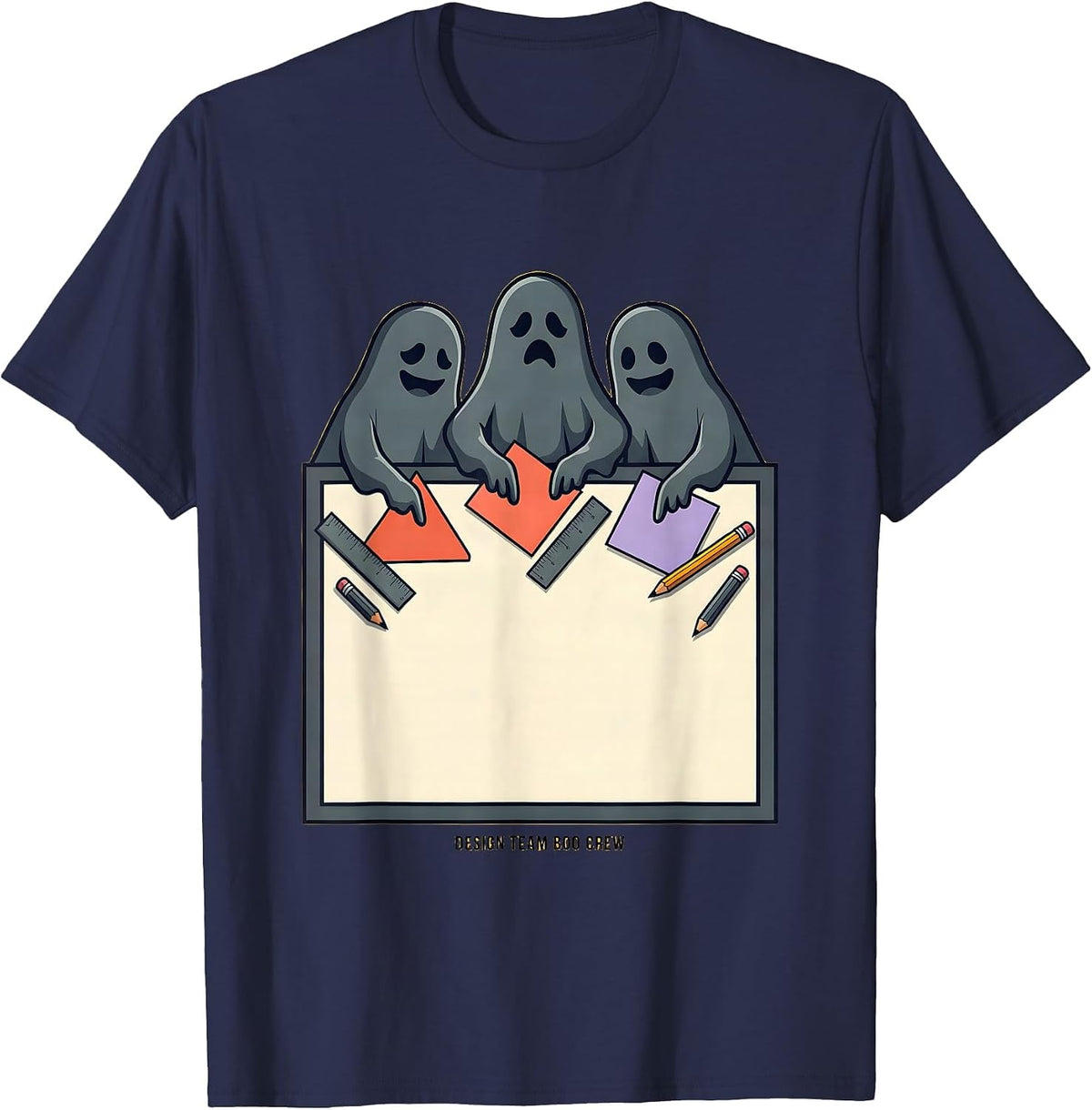Men's Design Team Boo Crew Halloween Ghost Matching Squad T-Shirt - Navy Blue
