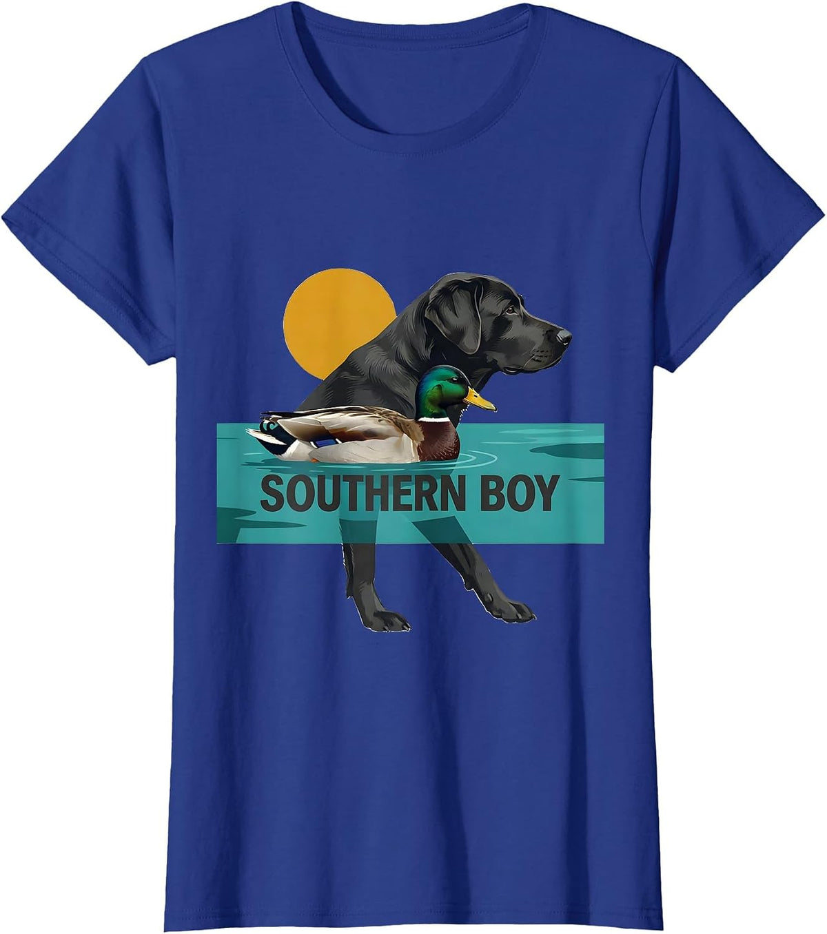 Women's Southern Boy Midcentury Modern Labrador Duck Hunting Vintage T-Shirt - Royal Blue