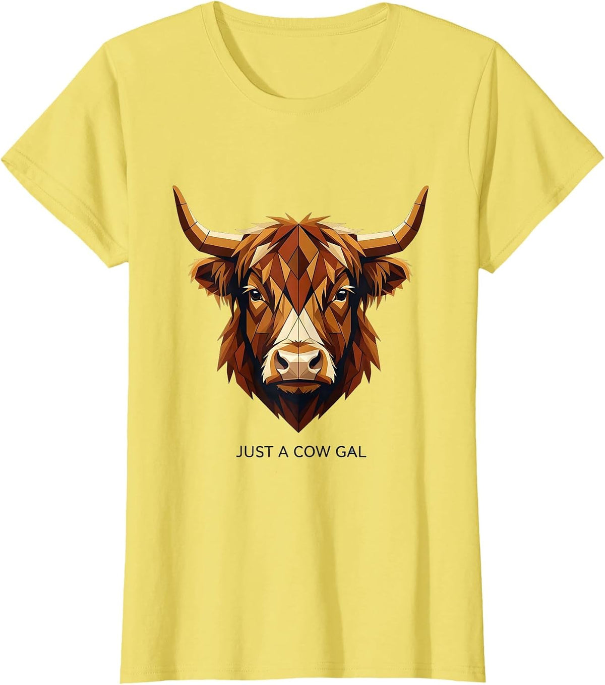 Women's Just a Cow Gal Highland Cow Design T-Shirt - Lemon Yellow