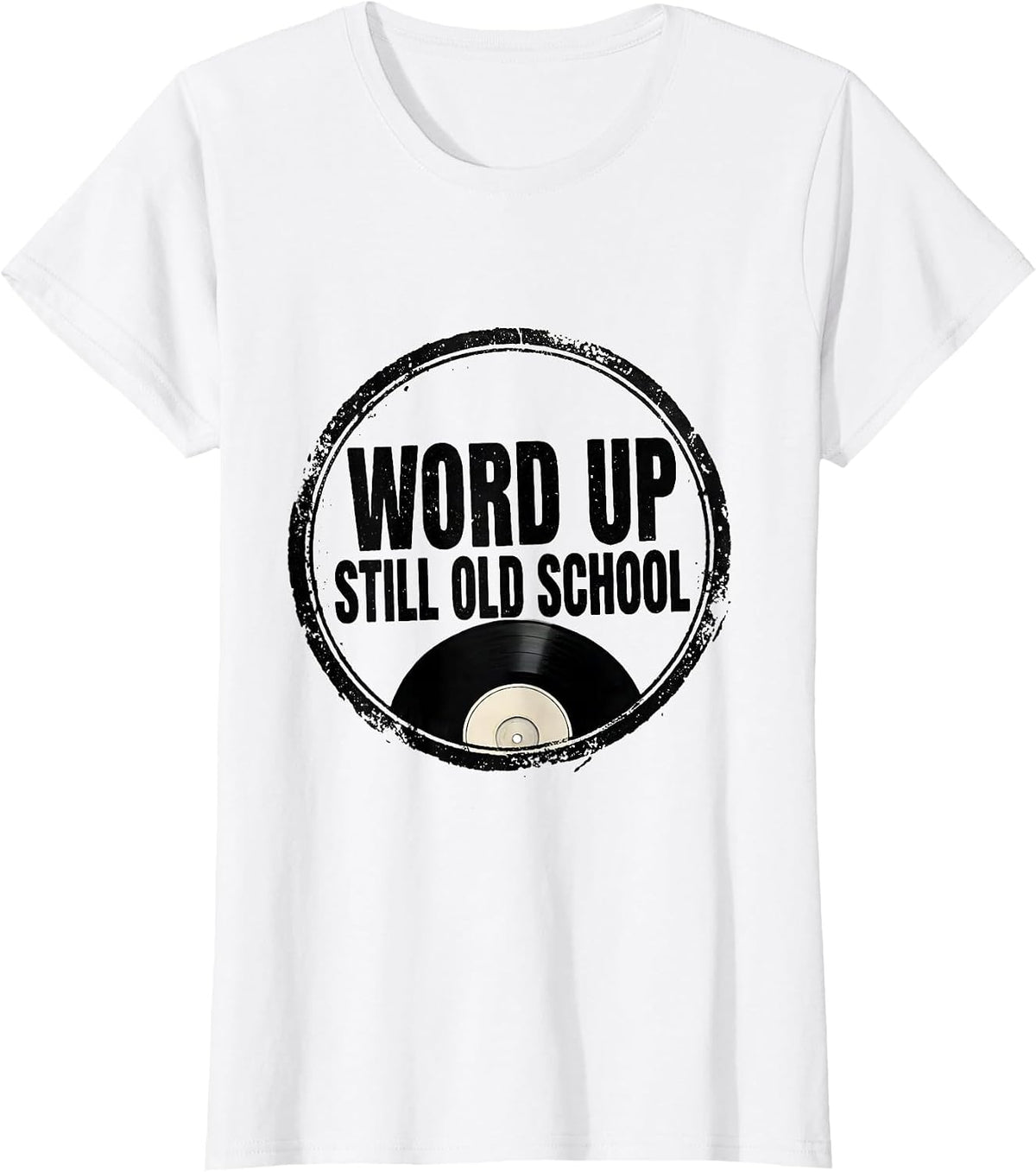 Word Up, Still Old School 90s Hip-Hop Nostalgia Rubber Stamp T-Shirt - White