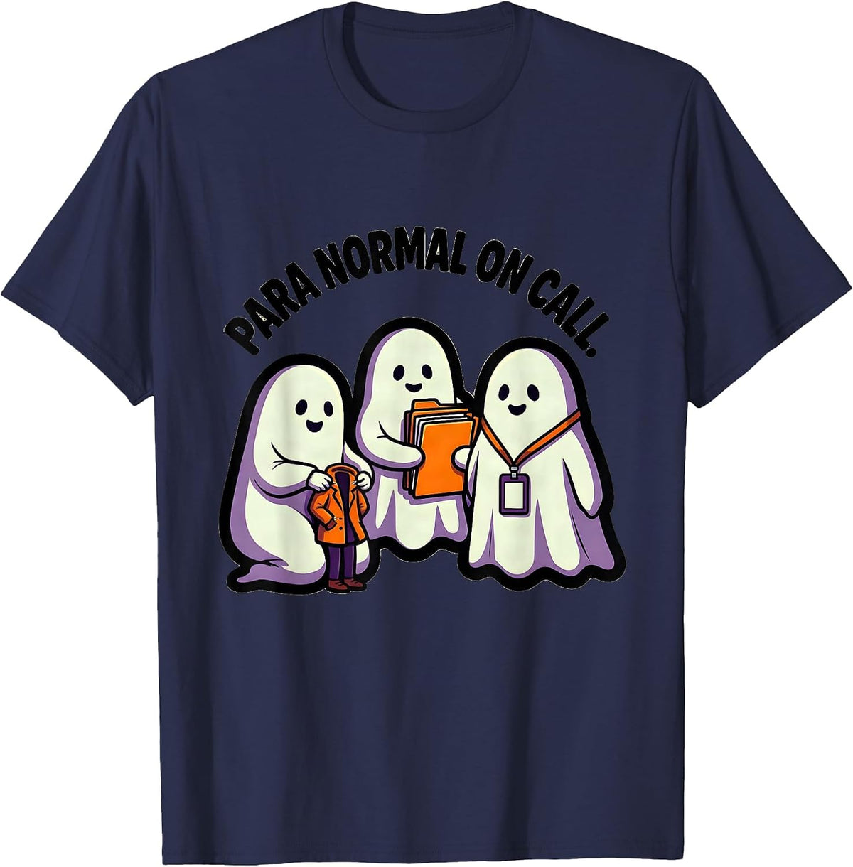 Para Normal On Call Cartoon Ghost Paraeducator Halloween T-Shirt - Navy Blue