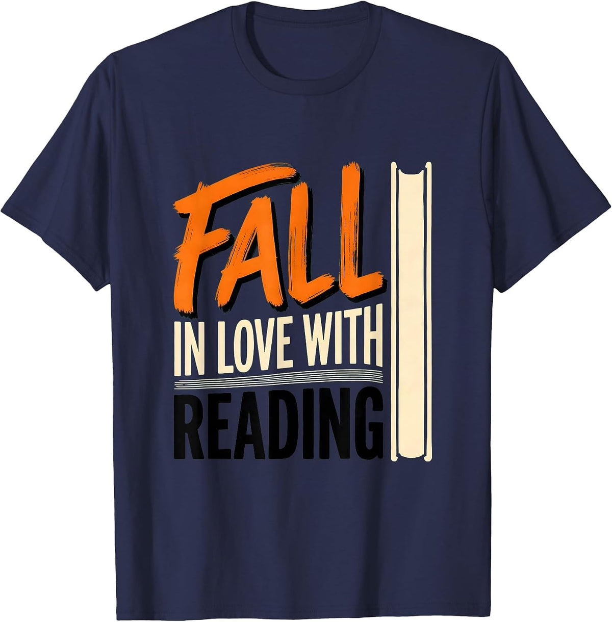 Fall In Love With Reading Cute Teacher Book Lover Autumn T-Shirt - Navy Blue