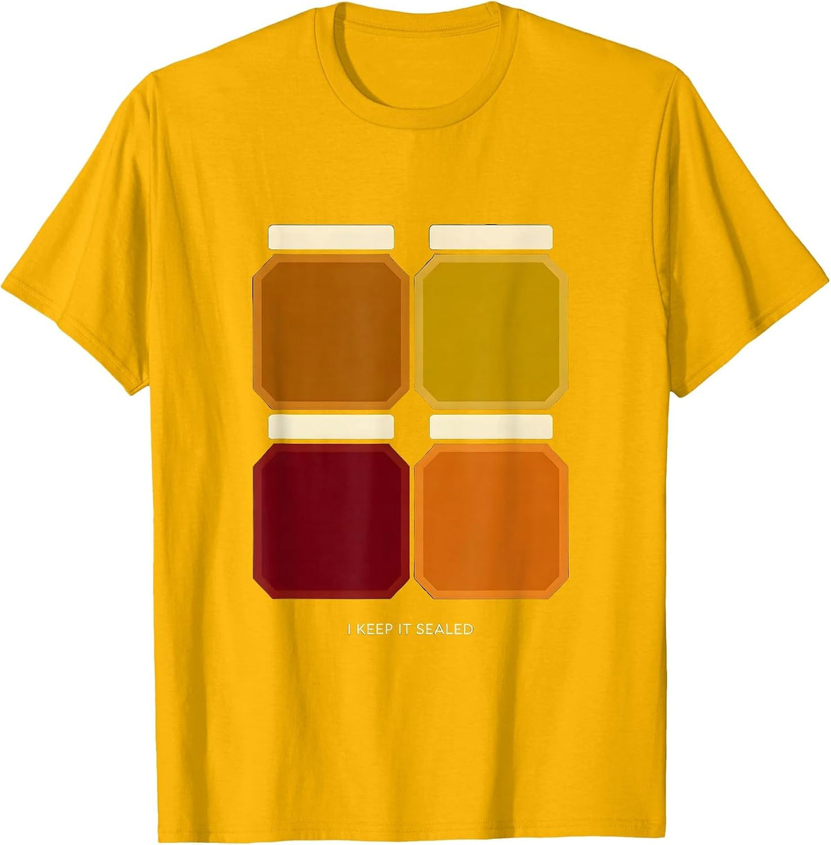Men's I Keep It Sealed Quilt Block Patchwork Canning Humor T-Shirt - Golden Yellow