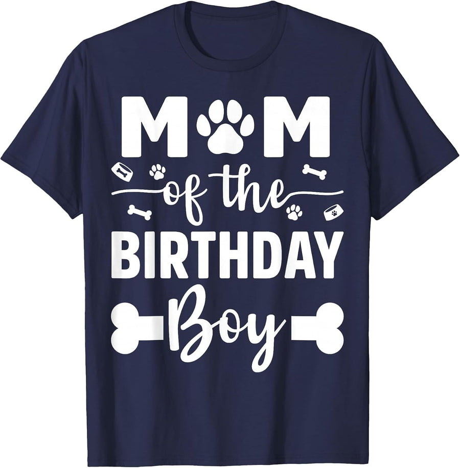 Mom of The Birthday Boy Dog Paw Dogs Lovers Bday Party T-Shirt - Navy Blue