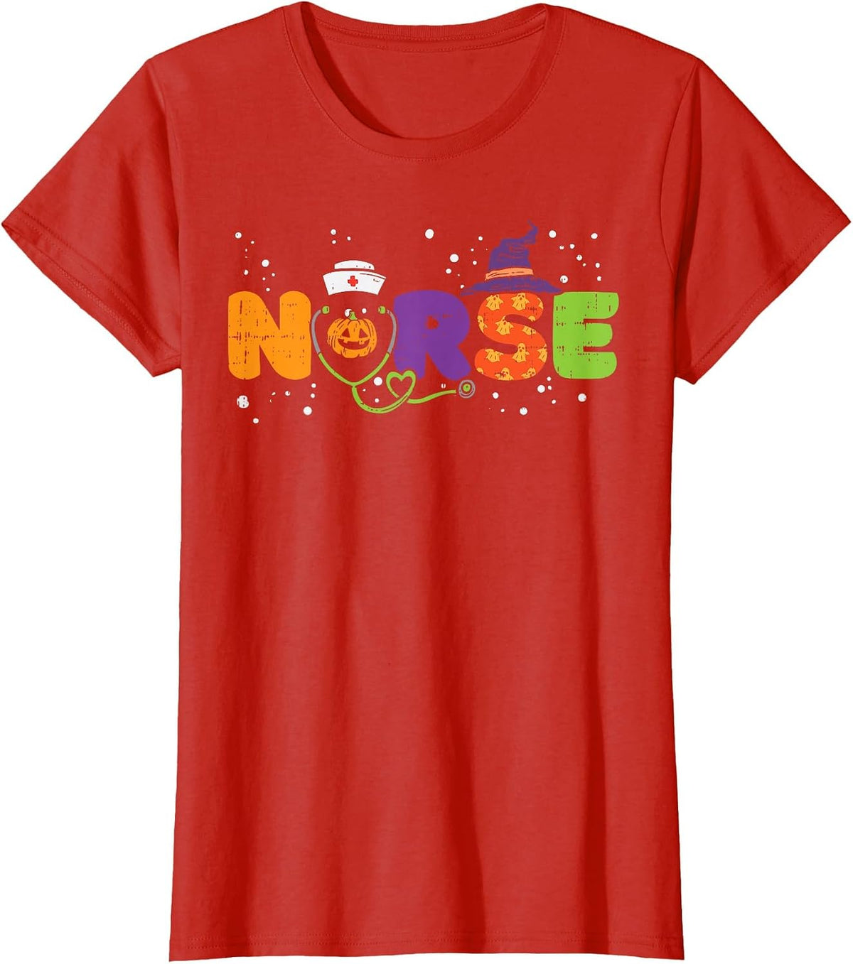 Nurse Pumpkin Stethoscope Halloween Costume Nursing Women T-Shirt - Red