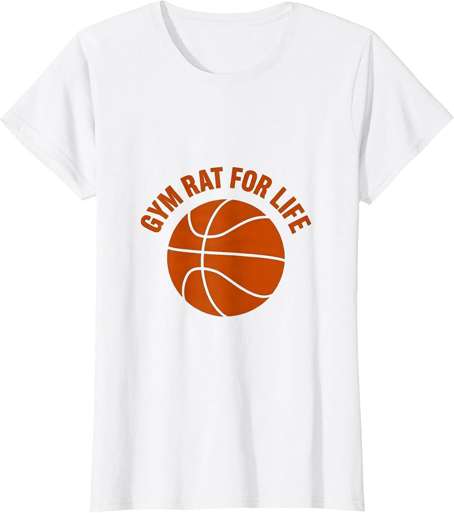 Women's Gym Rat For Life Basketball Graphic Design T-Shirt - White