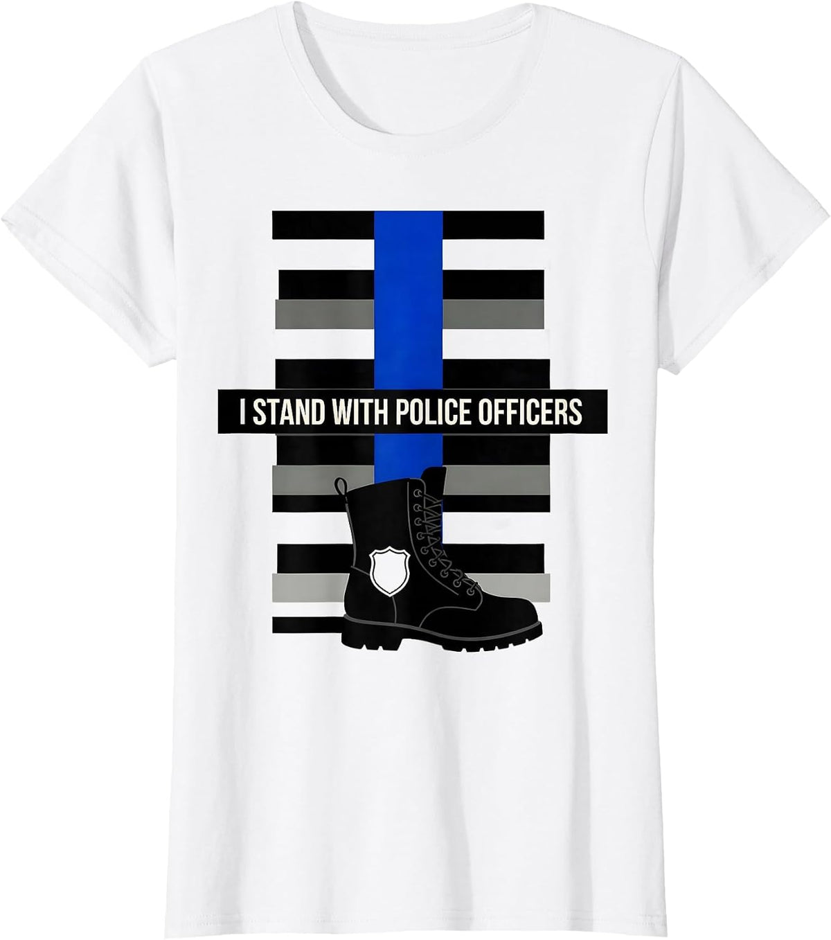 I Stand With Police Officers Thin Blue Line Law Enforcement T-Shirt - White