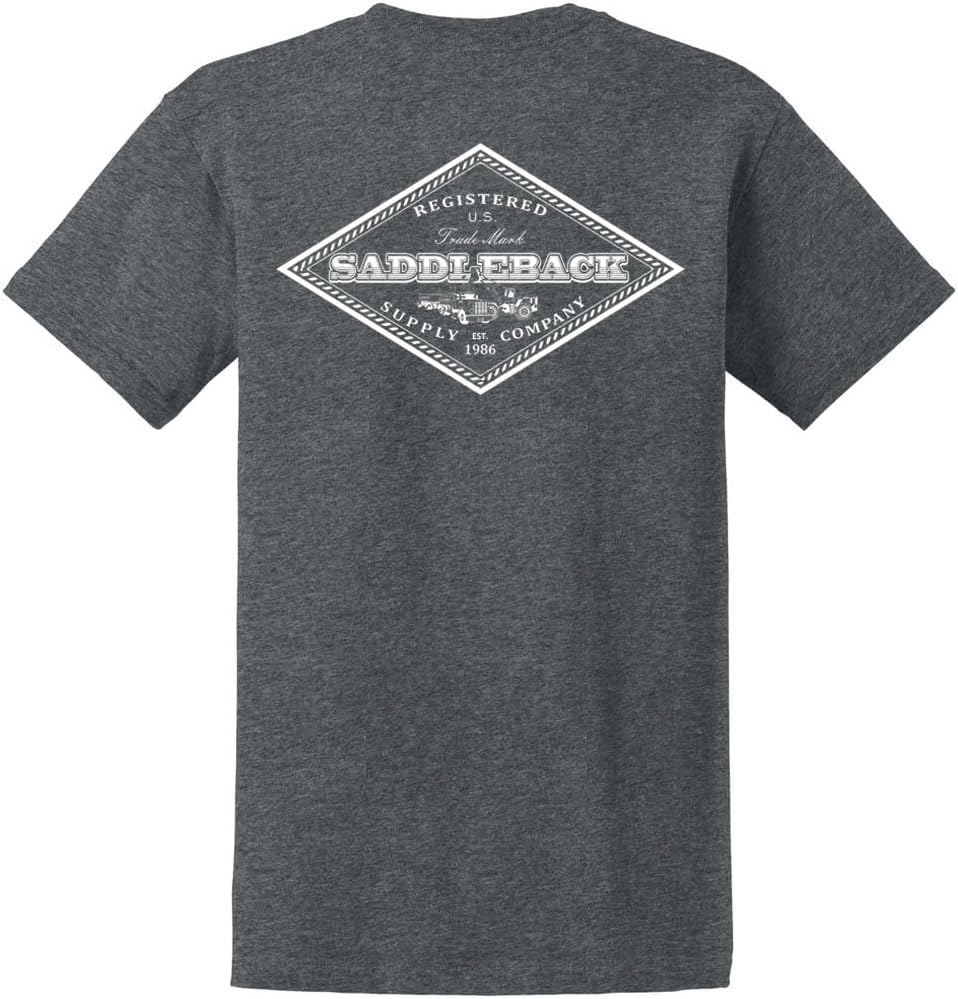 Saddleback Supply Men's Truck & Tractor Logo Heavy Cotton Tees - Dark Heather \/ White Truck & Tractor Logo