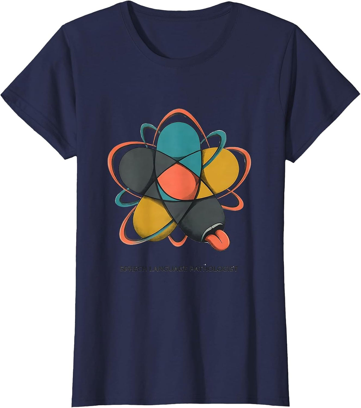 Women's Speech Language Pathologist Midcentury Modern Retro Floral T-Shirt - Navy Blue