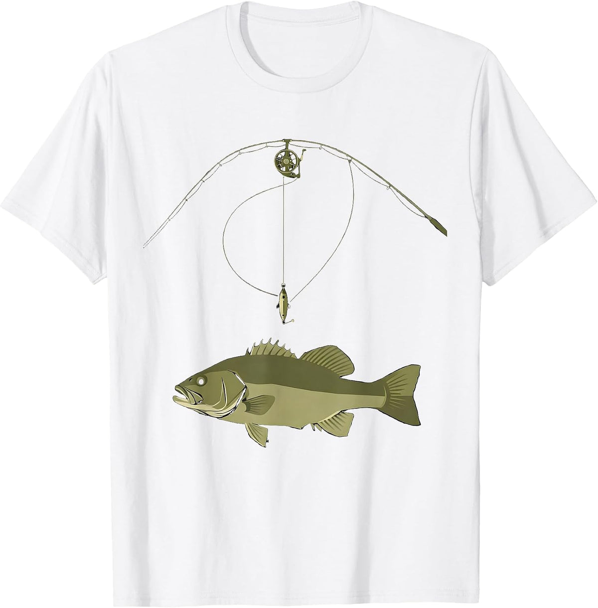 Men's Geometric Largemouth Bass Minimalist Fishing Humor T-Shirt - White