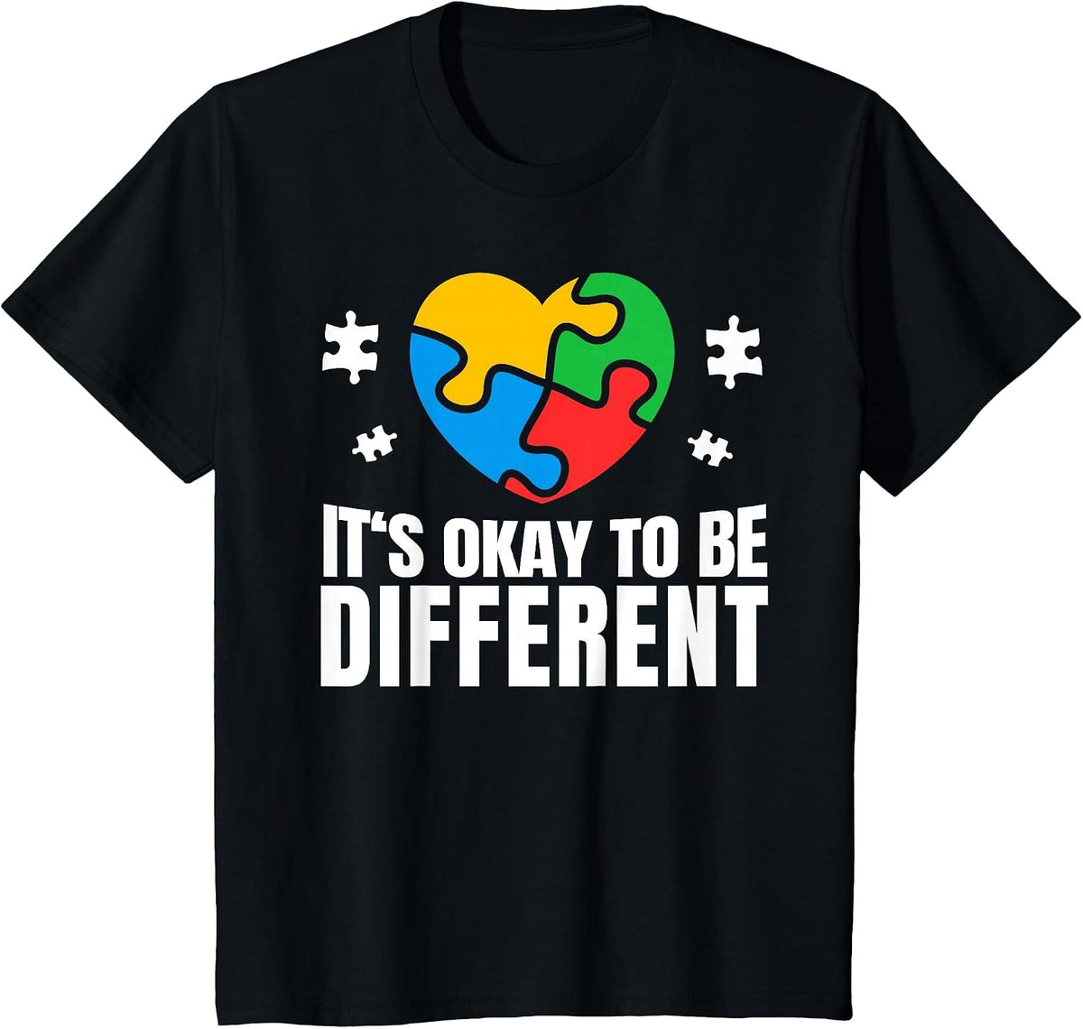 Autism Awareness Okay to Be Different Autistic Support T-Shirt - Black