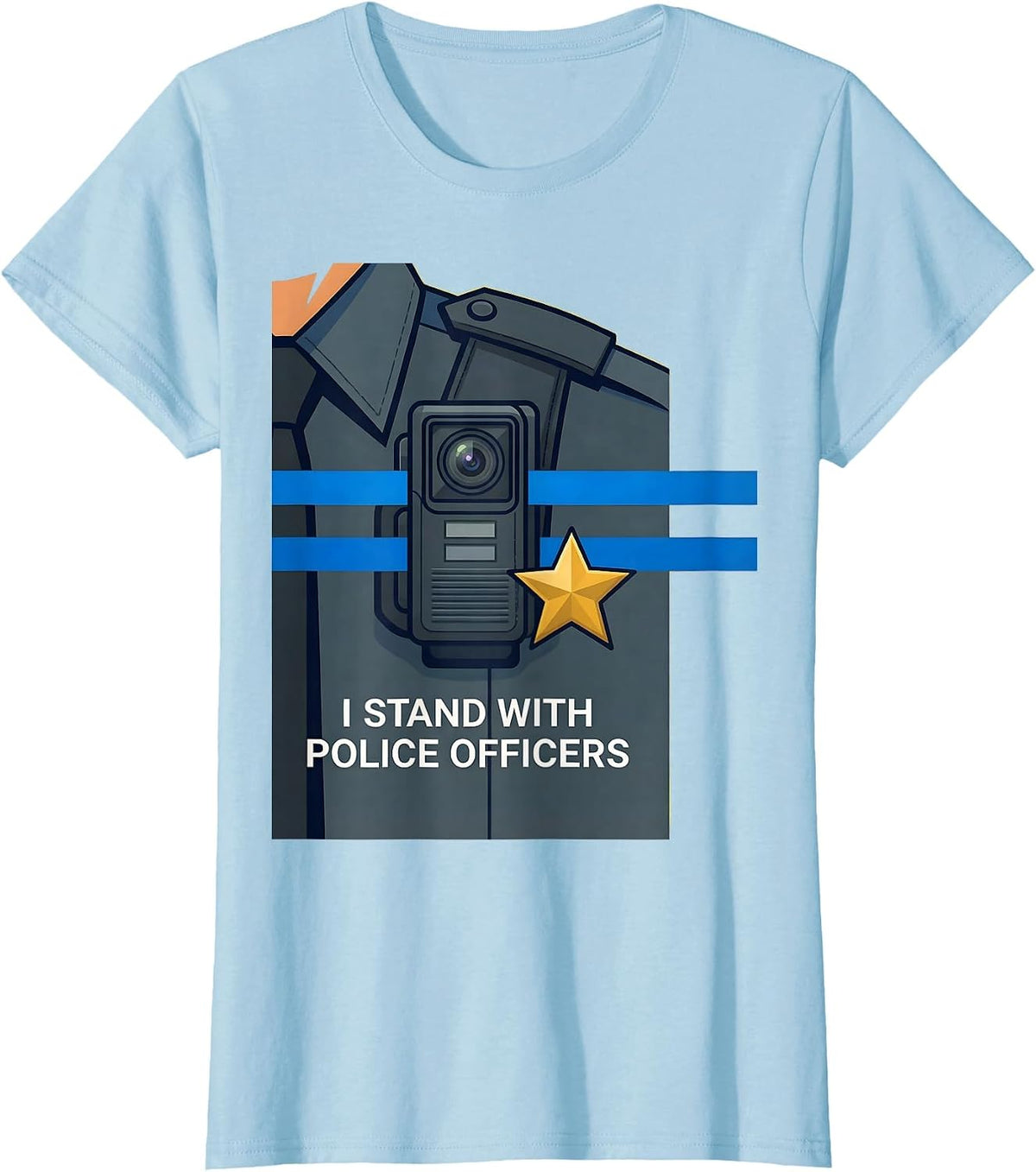 I Stand With Police Officers Thin Blue Line Police Support T-Shirt - Baby Blue