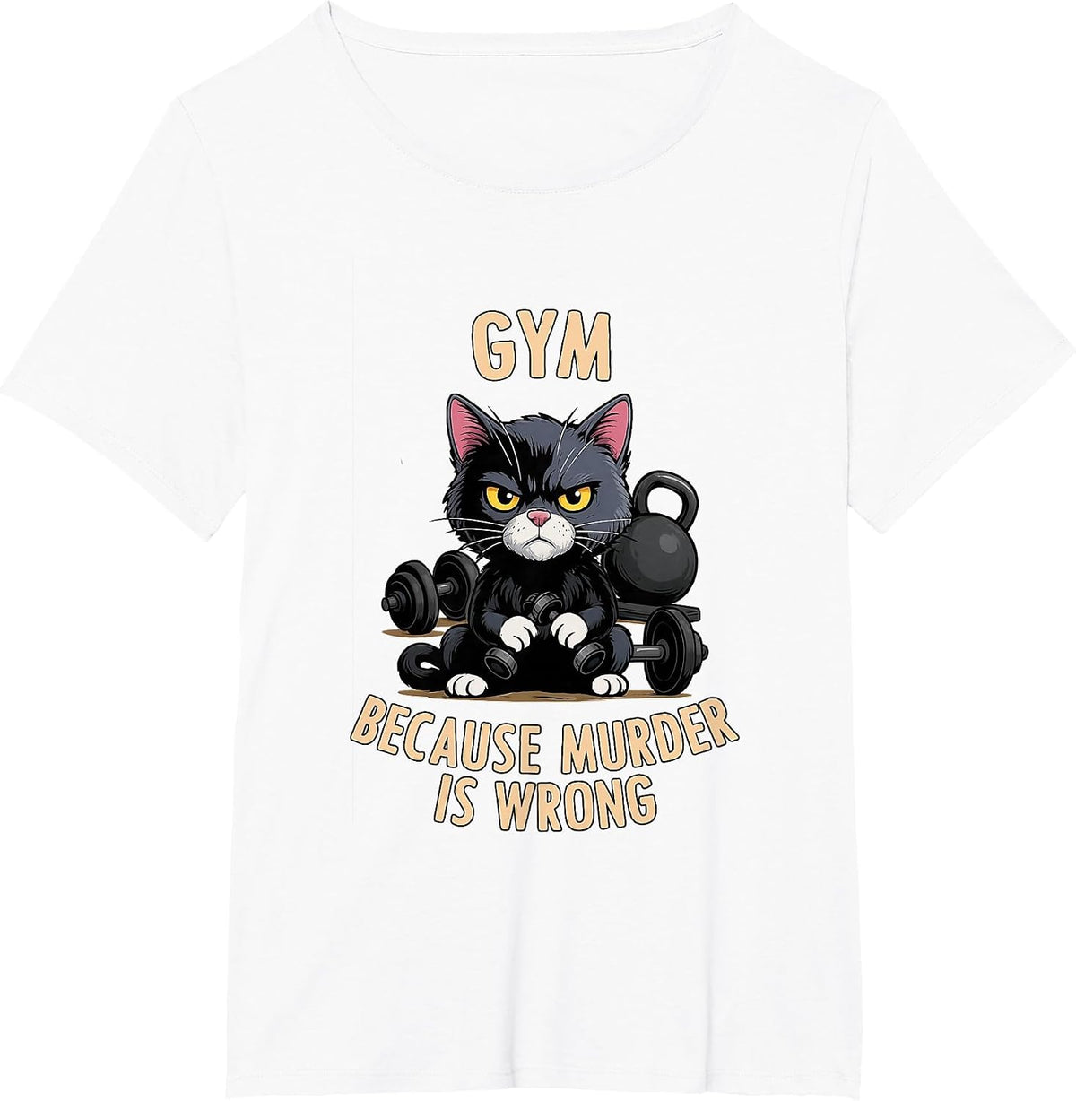 Funny Cat Bodybuilder Gym Because Murder is Wrong T-Shirt - White