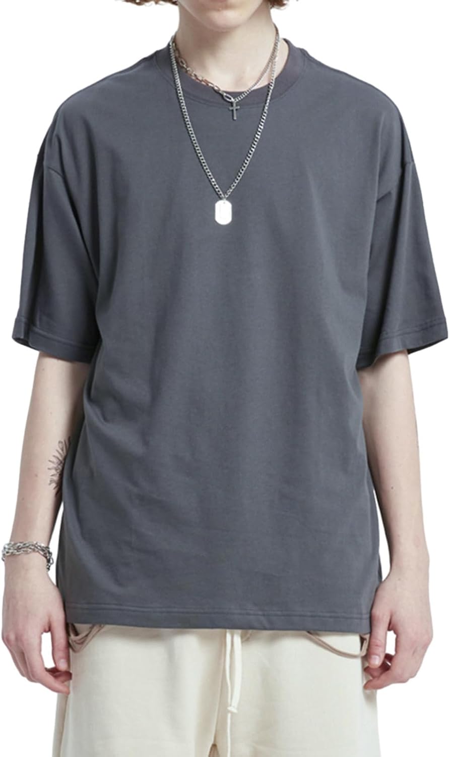 Men's Oversized T-Shirts Heavyweight Cotton Tee Crew Neck Short Sleeve T Shirts Loose Fit Basic Essential Soft Classic Tees