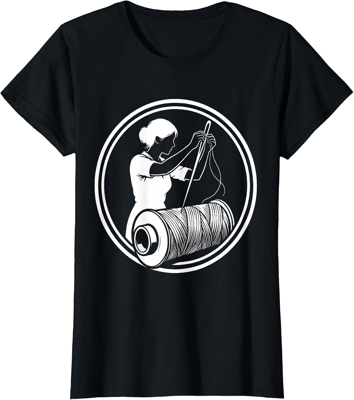 Labor Day Seamstress Needle and Spool Illustration T-Shirt - Black