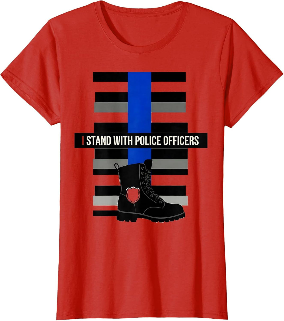 I Stand With Police Officers Thin Blue Line Law Enforcement T-Shirt - Red