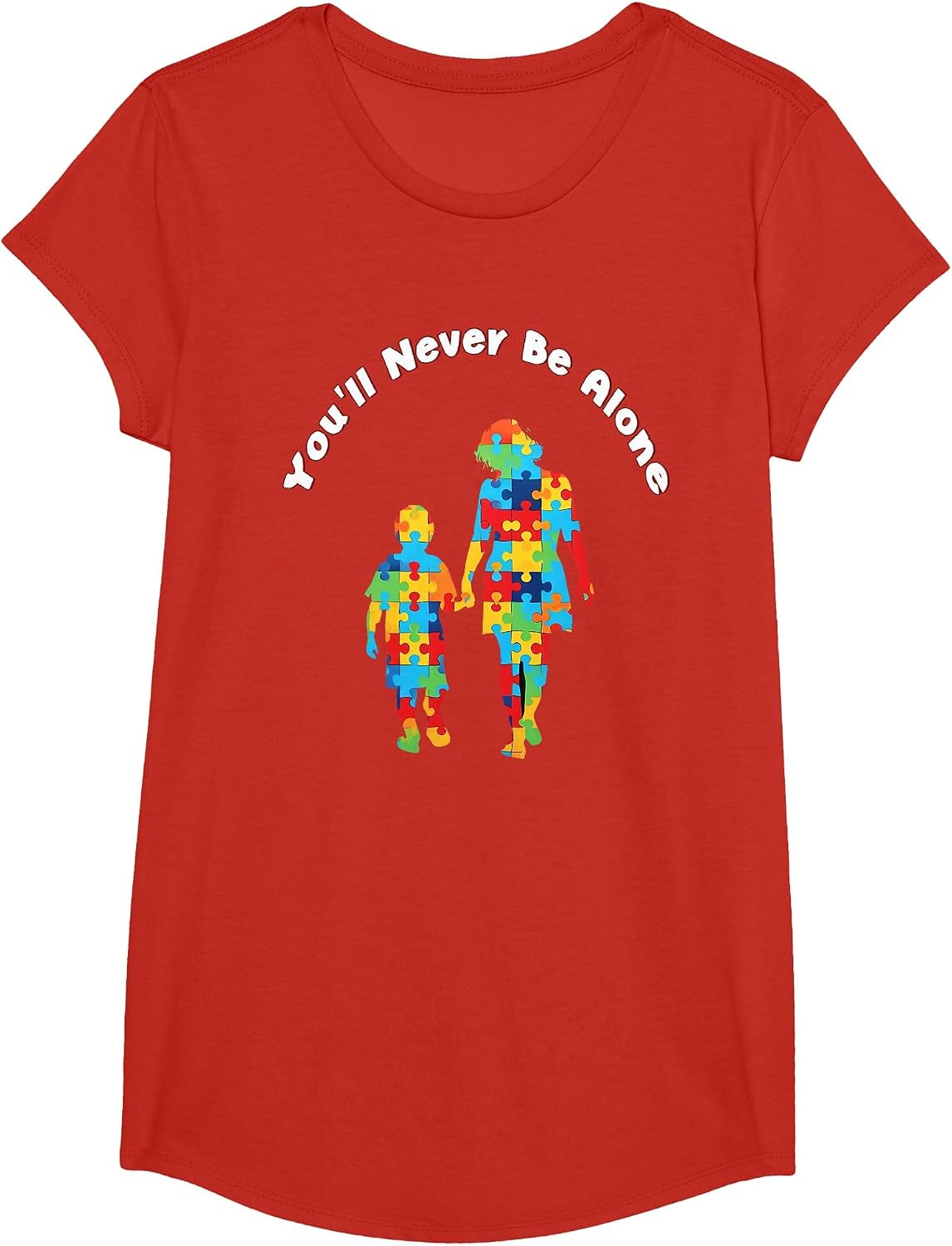 You'll Never Be Alone Mother Son Daughter Autism Awareness T-Shirt - Girls Red