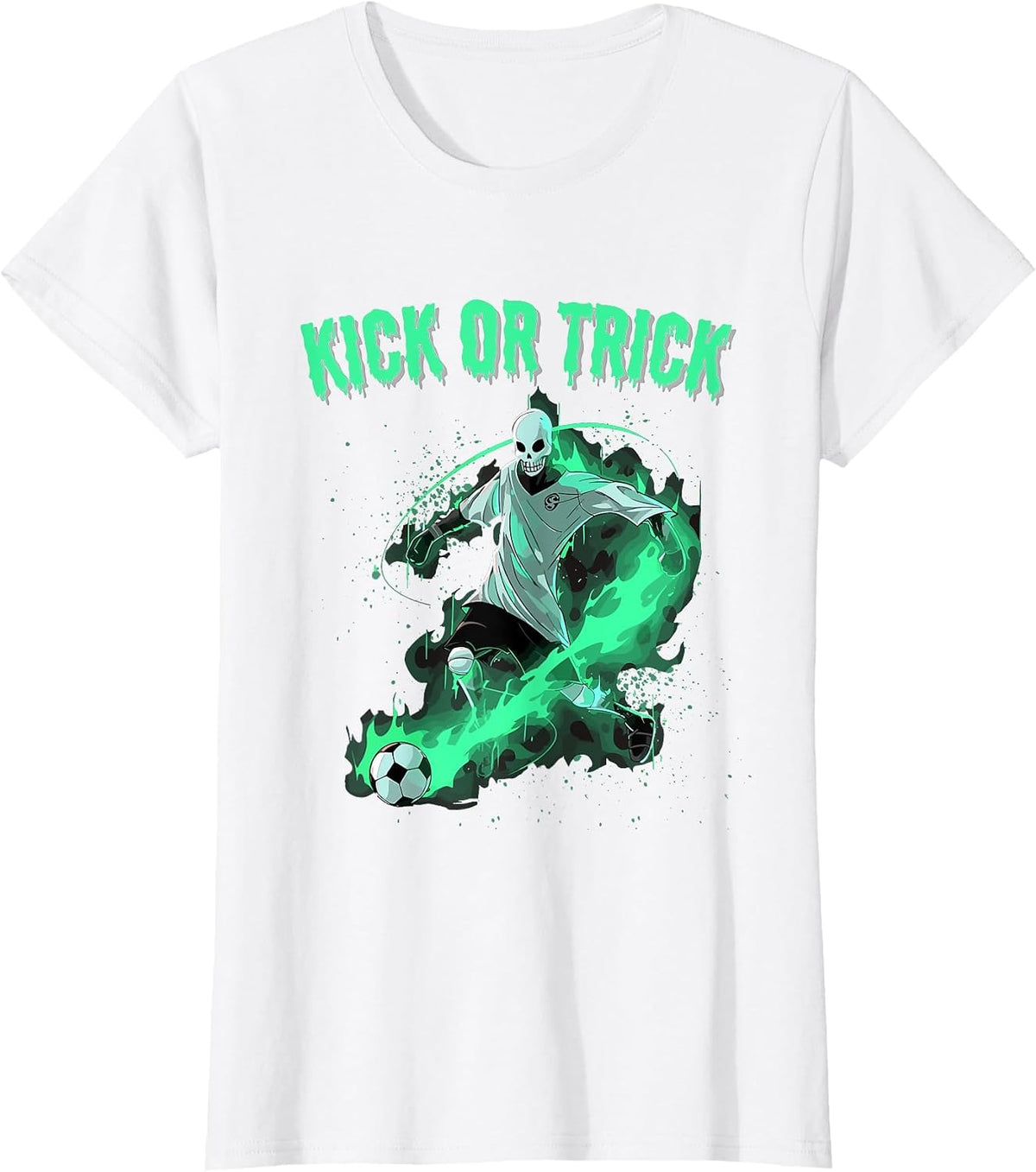 Skeleton Soccer Halloween Kick Or Funny Pun T-Shirt - White