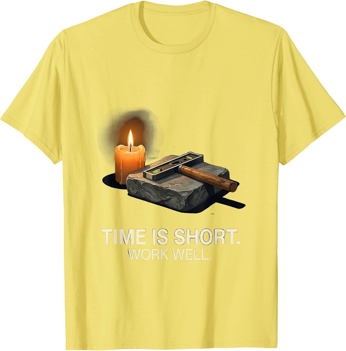 Men's Time Is Short Work Well Editorial Conceptual Freemason T-Shirt - Lemon Yellow