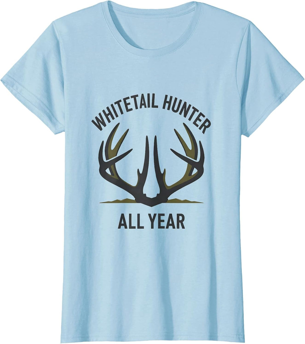 Whitetail Hunter All Year Minimalist Antler Crown Hunting T-Shirt - Baby Blue