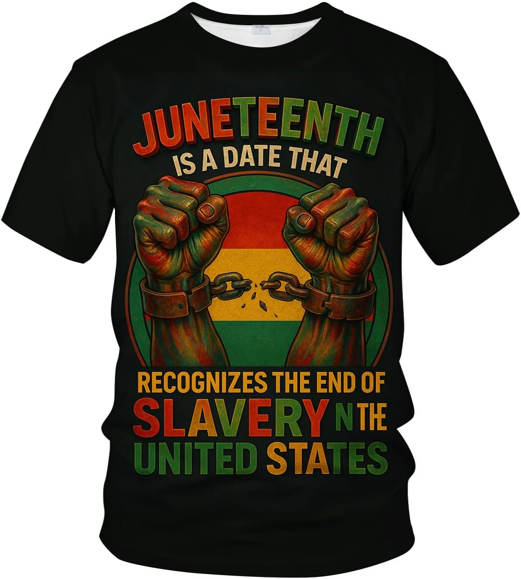Novelty Men's Juneteenth T-Shirt Novelty Short Sleeve Crewneck Tee Shirt - Green
