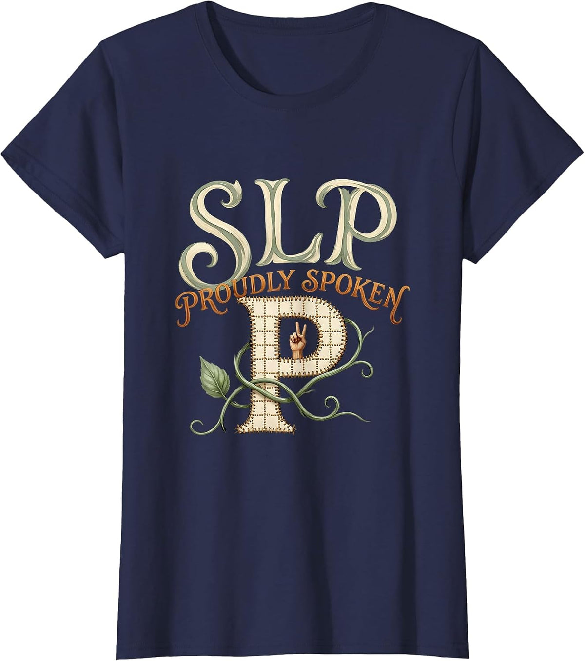 Women's SLP Proudly Spoken Boho Typography Speech Language T-Shirt - Navy Blue